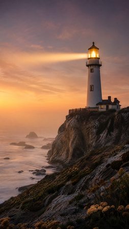 Farol ao amanhecer — símbolo de orientação e esperança